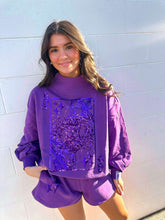 Load image into Gallery viewer, Queen Of Sparkles Purple QOS Card Mock Neck Sweatshirt