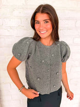 Load image into Gallery viewer, Treat Yourself Floral Charcoal Knit Top