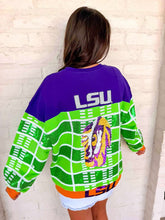 Load image into Gallery viewer, Queen Of Sparkles Licensed LSU Colorblock Football Field Sweatshirt
