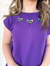 Load image into Gallery viewer, Fleur De Lis Mardi Gras Collar Purple Sweater Top