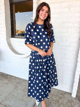 Load image into Gallery viewer, Fall Festivals Navy Polka Dot Top