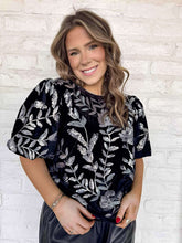 Load image into Gallery viewer, Tell Me More Floral Sequin Black Top