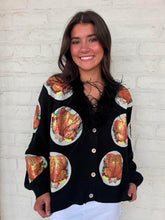 Load image into Gallery viewer, Queen Of Sparkles Turkey On Plates Feather Neck Cardigan