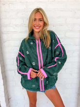 Load image into Gallery viewer, Queen Of Sparkles Charcoal &amp; Pink Rhinestone Zip Up Fleece