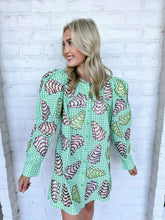Load image into Gallery viewer, Queen Of Sparkles Green Gingham Christmas Tree Cookies Cotton Dress