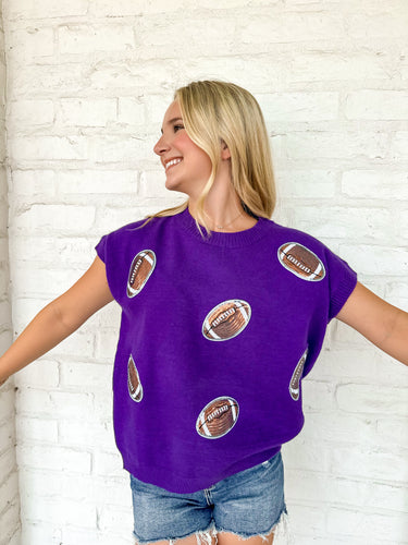 Queen Of Gameday Football Patch Top Purple