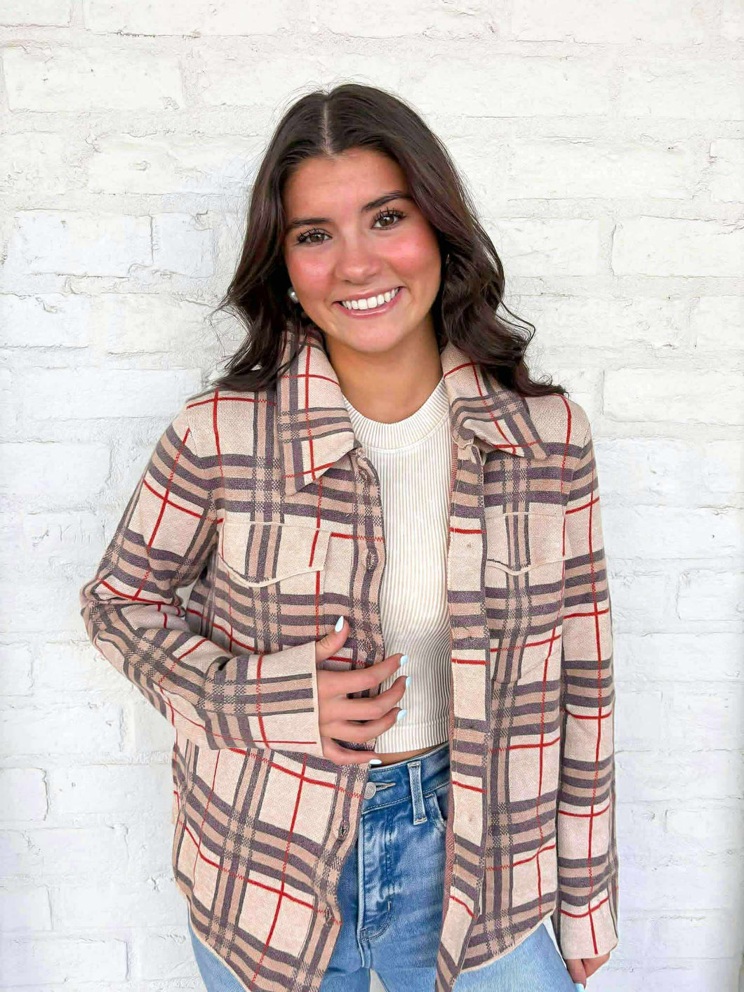 Checkered Pattern Almond  Mix Jacket