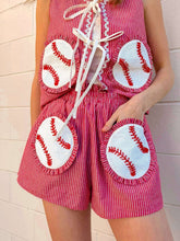 Load image into Gallery viewer, Queen Of Sparkles Red &amp; White Striped Baseball Cotton Short