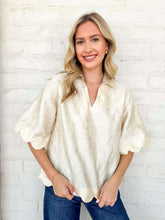 Load image into Gallery viewer, Scallop Secrets Ivory Jacquard Top