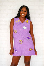 Load image into Gallery viewer, Queen Of Sparkles LSU Mini Icon Purple Gingham Collar Dress