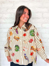 Load image into Gallery viewer, Queen Of Sparkles Beige Striped Thanksgiving Icon Button Up