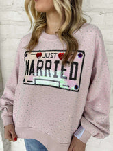 Load image into Gallery viewer, Queen Of Sparkles Pale Pink Rhinestone 'Just Married' Sweatshirt