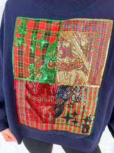Load image into Gallery viewer, Queen Of Sparkles Navy Plaid Metallic Queen Card Mockneck Sweatshirt