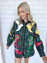 Load image into Gallery viewer, Queen Of Sparkles Dark Green Plaid Multi Christmas Cowboy Boots Button Up Top
