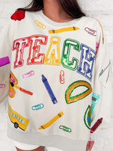Load image into Gallery viewer, Queen Of Sparkles Beige Multi Teach Scattered Icon Sweatshirt