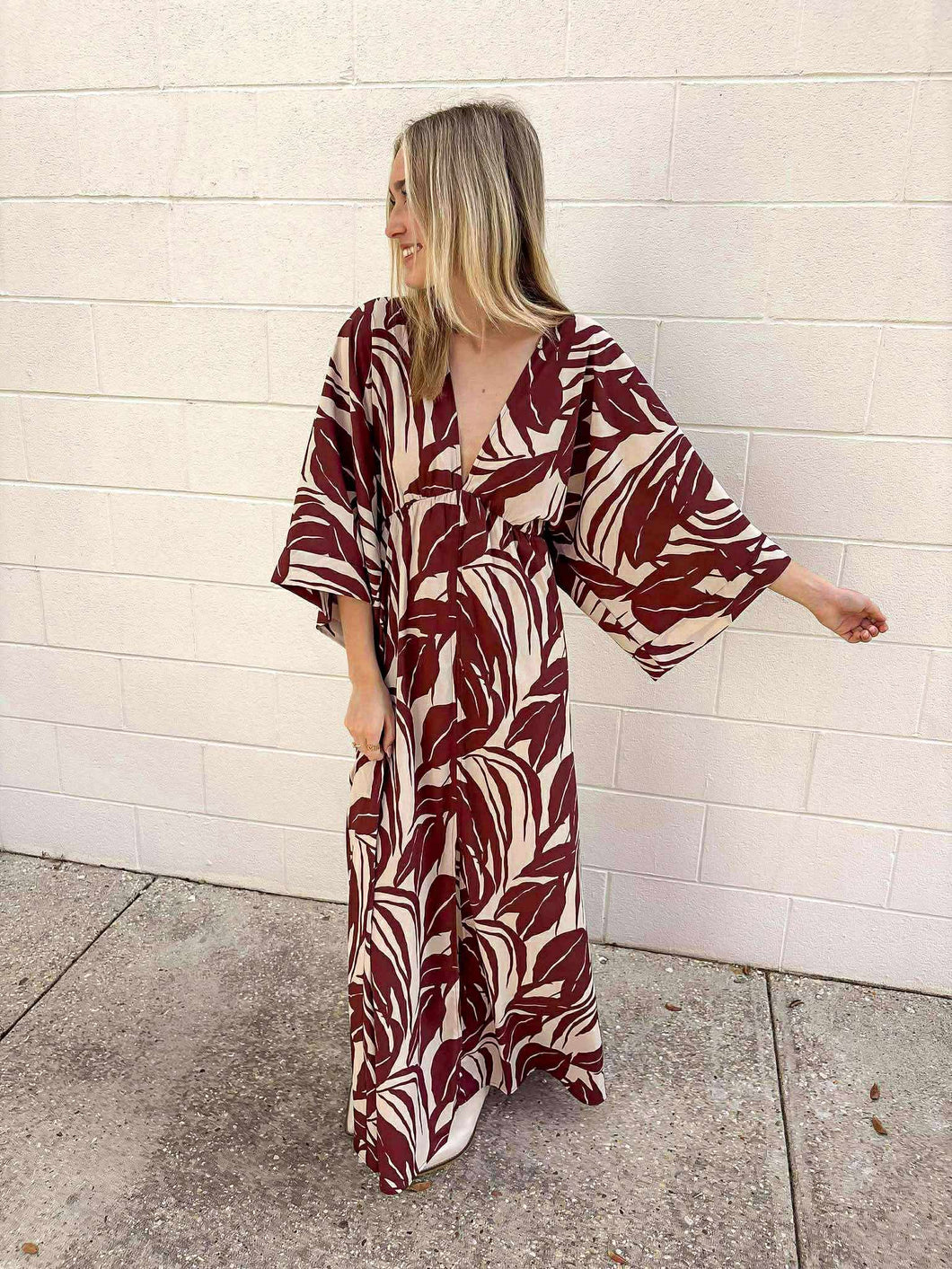 Fall Settings Brown Kimono Maxi Dress