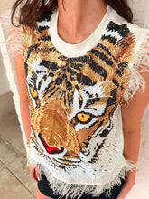 Load image into Gallery viewer, Queen Of Sparkles White Oversized Tiger Feather Trim Tank