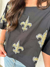 Load image into Gallery viewer, Jordan Amanda Fleur De Lis Black &amp; Gold Square Neck Top