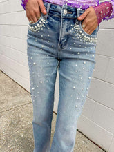 Load image into Gallery viewer, Beautiful Daze Pearl Rhinestone Wide Jeans