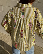 Load image into Gallery viewer, Queen Of Sparkles Gold Metallic Stripe Cocktail Nutcracker Button Up
