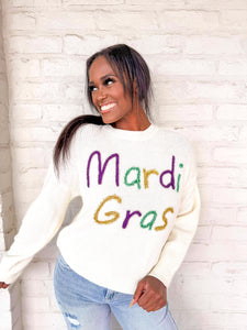 Exclusive White Mardi Gras Sweater