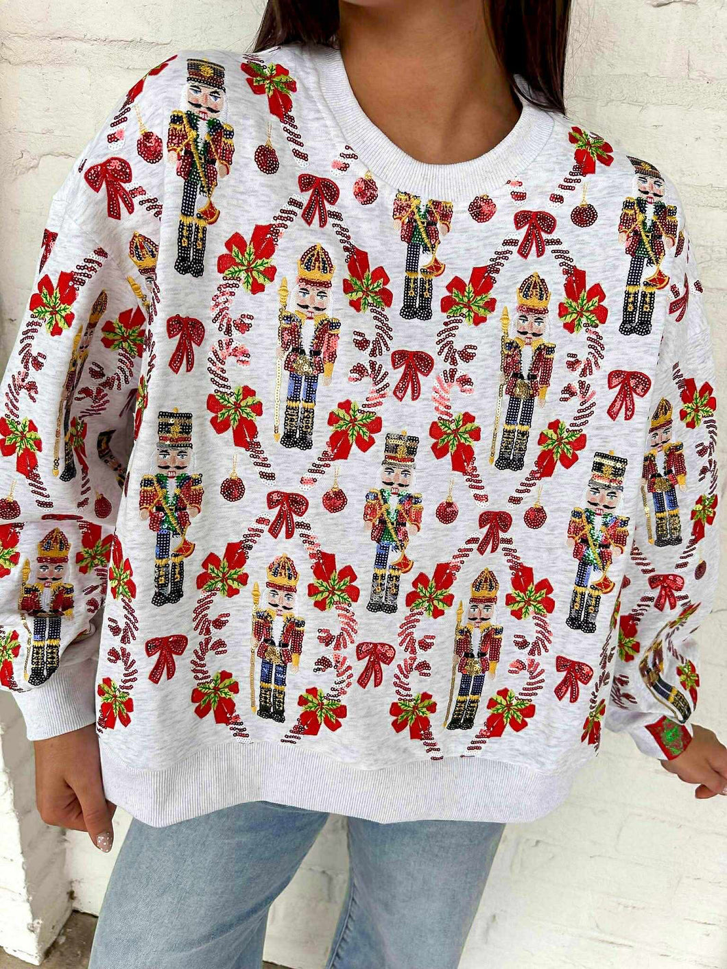 Queen Of Sparkles Grey Nutcracker & Candy Cane Sweatshirt