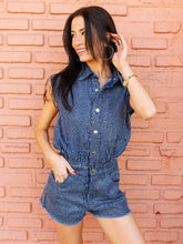 Load image into Gallery viewer, Queen Of Sparkles Denim Rhinestone Sleeveless Romper