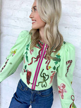 Load image into Gallery viewer, Queen Of Sparkles Green Christmas Icon Zip Up Top