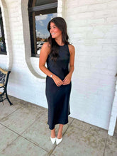 Load image into Gallery viewer, Golden Wishes Black Satin Dress