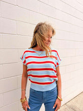 Load image into Gallery viewer, Hard Working Blue &amp; Red Stripe Top