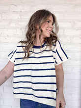 Load image into Gallery viewer, Set A Goal Navy Striped Sweater Top