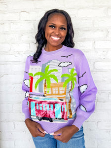 Queen Of Sparkles Lavender Canal Streetcar Sweater