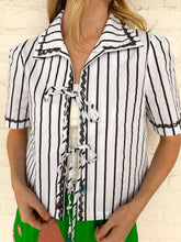 Load image into Gallery viewer, Queen Of Sparkles Black &amp; White Striped Cotton Collar Top