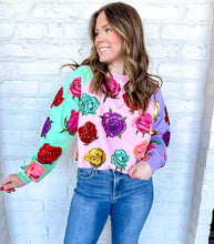 Load image into Gallery viewer, Queen Of Sparkles Velvet Roses Colorblock Sweatshirt