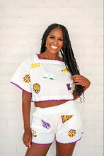 Load image into Gallery viewer, Queen Of Sparkles LSU Mini Embroidered Edge Cotton Shorts