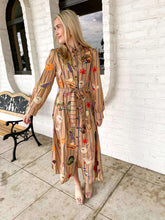 Load image into Gallery viewer, Queen Of Sparkles Light Brown Striped Thanksgiving Icon Cotton Midi Tee Dress