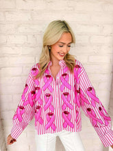 Load image into Gallery viewer, Queen Of Sparkles Pink Striped Cotton Breast Cancer Top