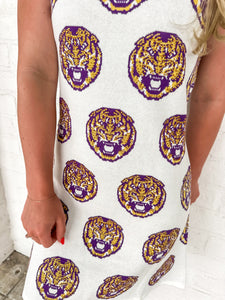 Queen Of Sparkles Licensed LSU Mascot Rhinestone Knit Tank Dress