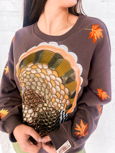 Queen Of Sparkles Brown Turkey & Leaves Sweatshirt