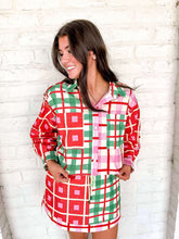 Load image into Gallery viewer, Queen Of Sparkles Red, Green, Ivory Plaid Button Up
