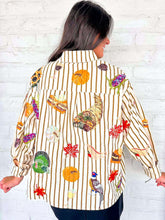 Load image into Gallery viewer, Queen Of Sparkles Beige Striped Thanksgiving Icon Button Up