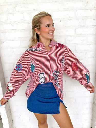 Queen Of Sparkles Ole Miss Mini Icon Stripe Button Down