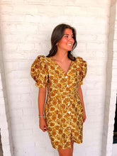 Load image into Gallery viewer, Poppy Love Gold Jacquard Dress