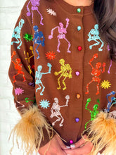 Load image into Gallery viewer, Queen Of Sparkles Brown Multi Skeleton Feather Cardigan