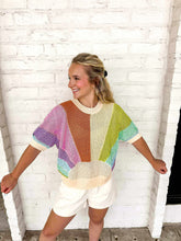 Load image into Gallery viewer, Queen Of Sparkles Sunshine Rainbow Rhinestone Short Sleeve Sweater