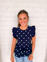 Load image into Gallery viewer, Polka Dot Power Navy Top