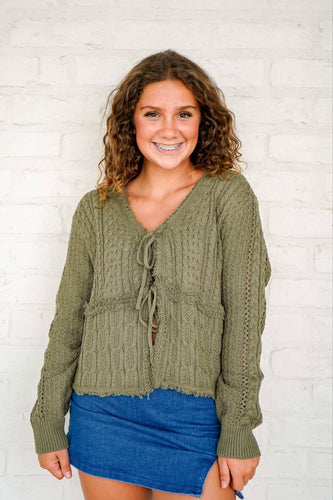 I Need You Now Olive Cardigan