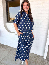 Load image into Gallery viewer, Fall Festivals Navy Polka Dot Top