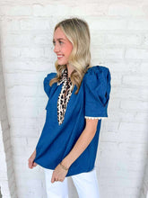 Load image into Gallery viewer, Eyes Ahead Denim Leopard Top
