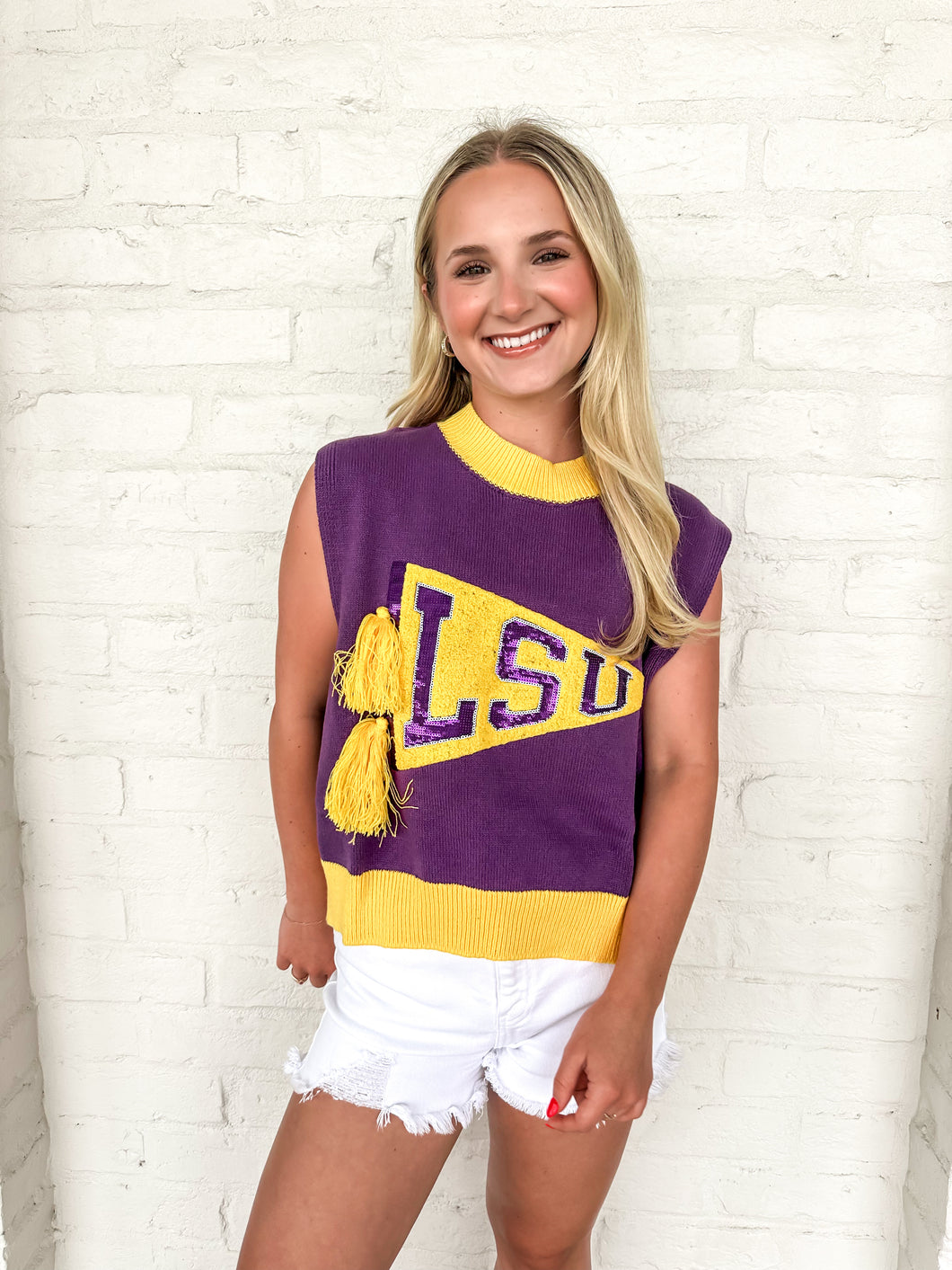 Queen Of Sparkles Licensed LSU Pennant Sweater Tank